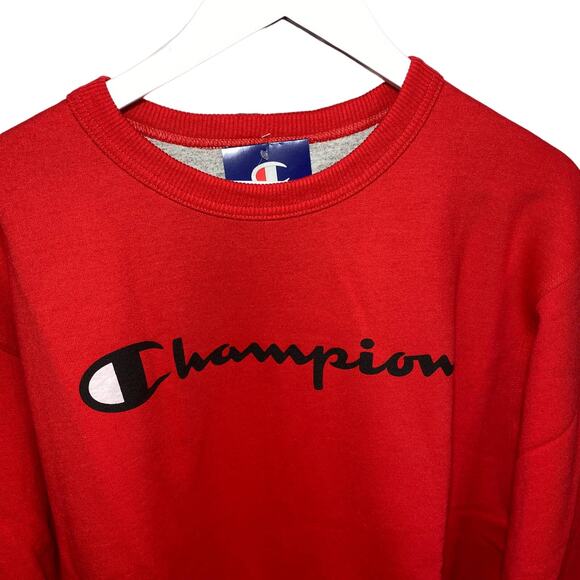 Champion Powerblend Fleece Crew Neck Sweatshirt Red Scrip Logo Men Medium NWT - Picture 4 of 7